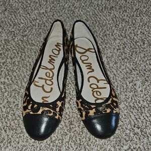 Sam Edelman Leopard Ballet Flats with Black Cap Toe